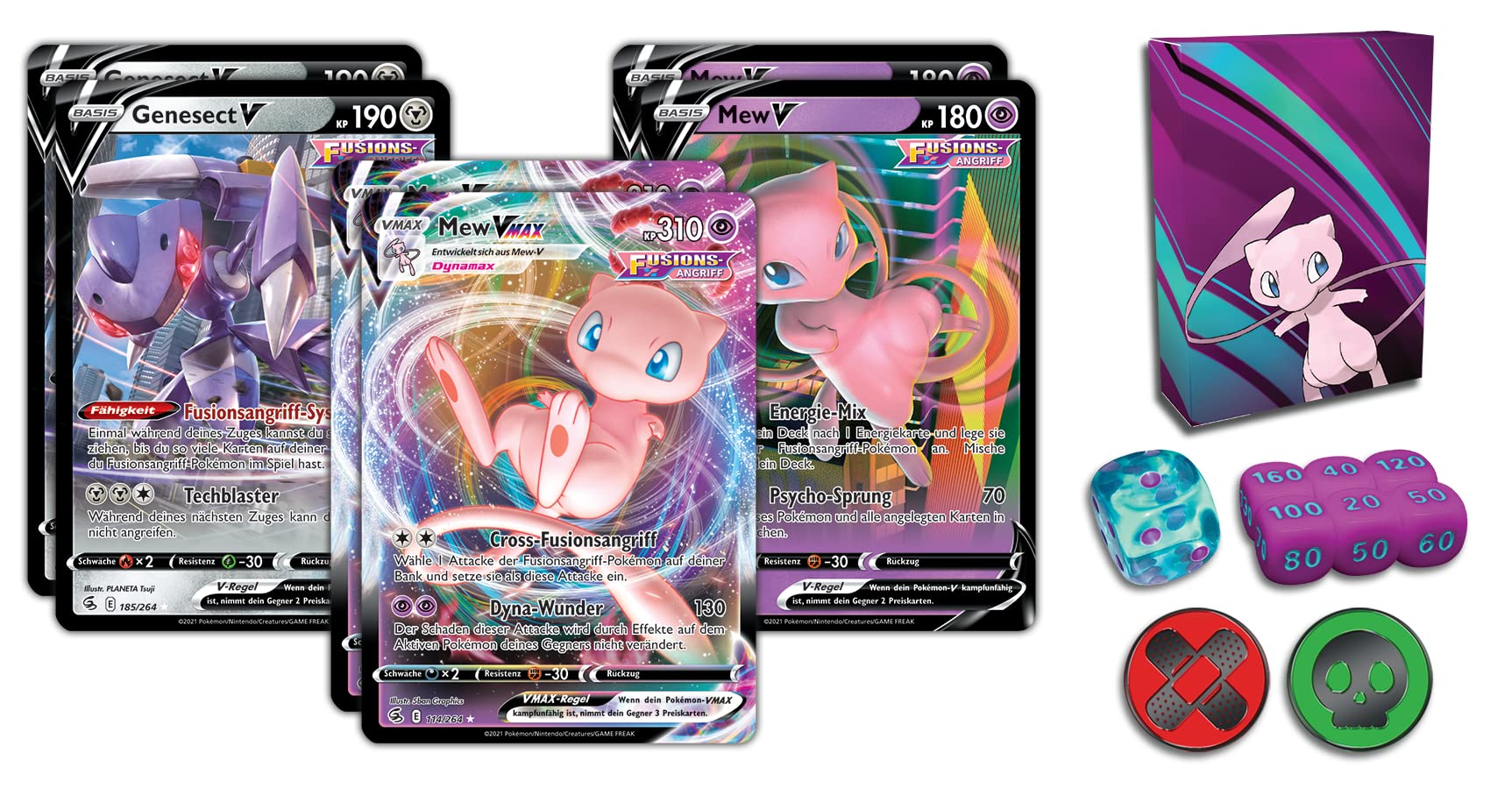 Pokémon-Sammelkartenspiel: Liga-Kampfdeck Mew-VMAX (1 spielbereites 60 Karten-Deck, 4 holografische V-Karten & 2 holografische VMAX-Karten)